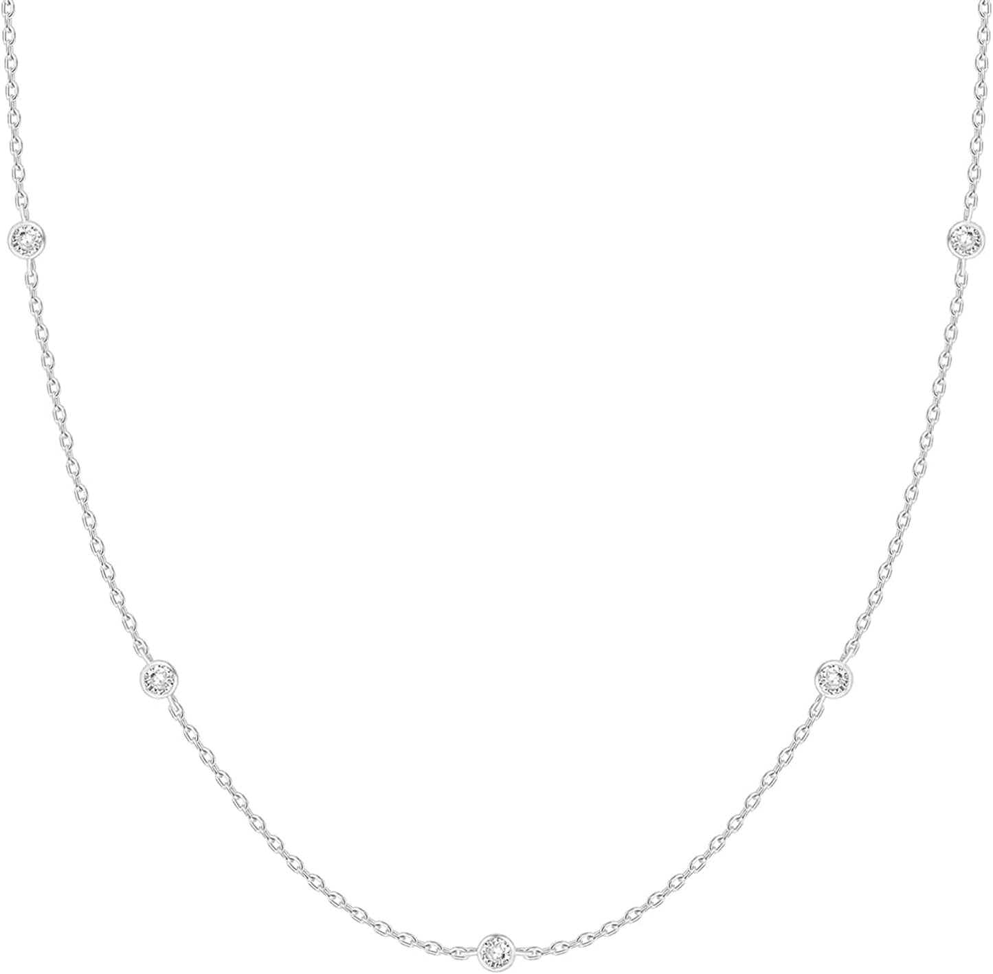 14K White Gold Plated Station Necklace | Simulated Diamond BTY Necklace | Womens CZ Chain Necklace | Layering Necklaces BTY / white gold plated