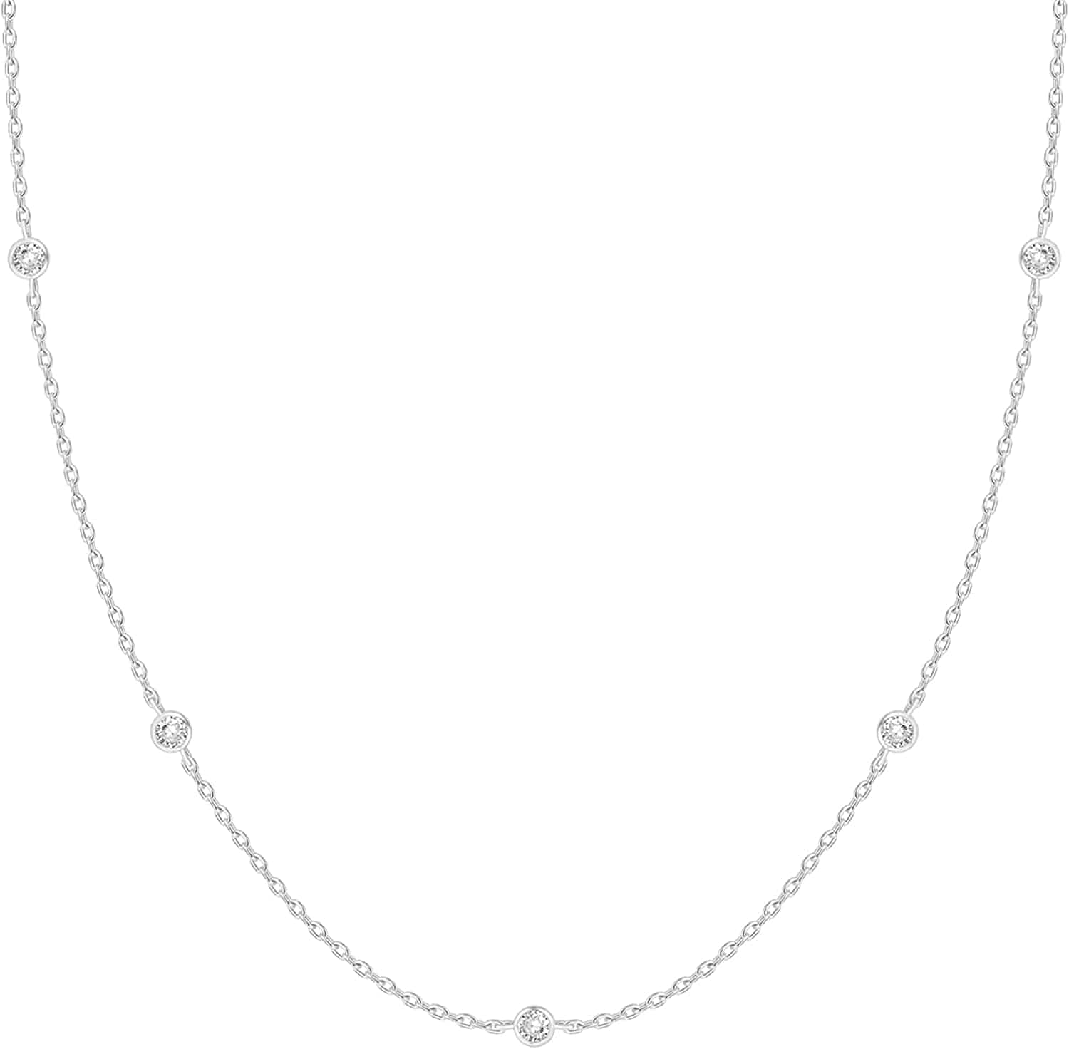 14K White Gold Plated Station Necklace | Simulated Diamond BTY Necklace | Womens CZ Chain Necklace | Layering Necklaces BTY / white gold plated