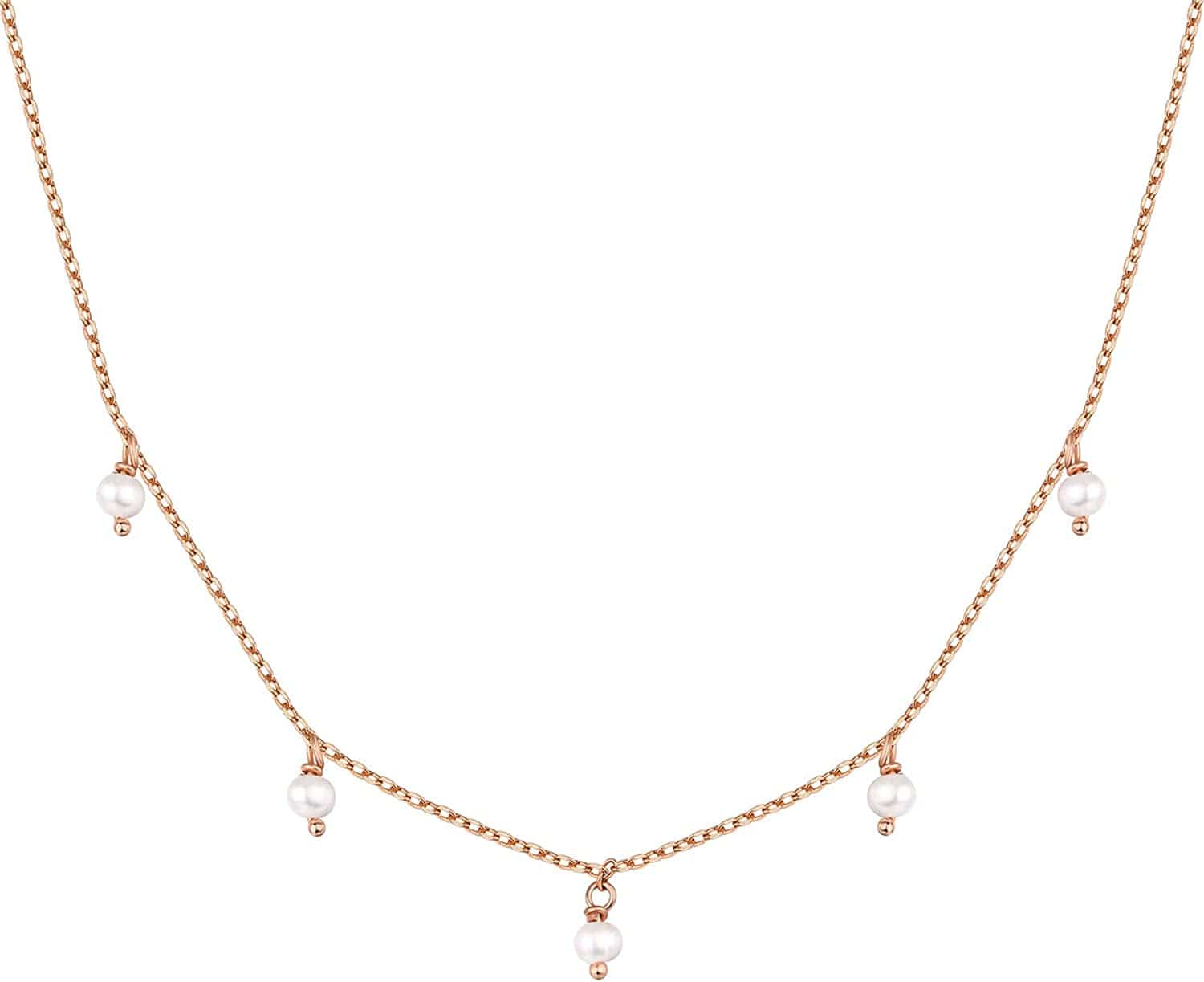 14K White Gold Plated Station Necklace | Simulated Diamond BTY Necklace | Womens CZ Chain Necklace | Layering Necklaces Pearl / rose gold plated