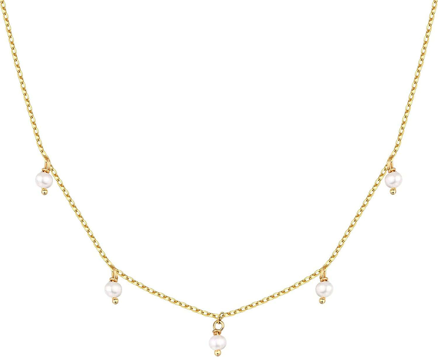 14K White Gold Plated Station Necklace | Simulated Diamond BTY Necklace | Womens CZ Chain Necklace | Layering Necklaces Pearl / yellow gold plated