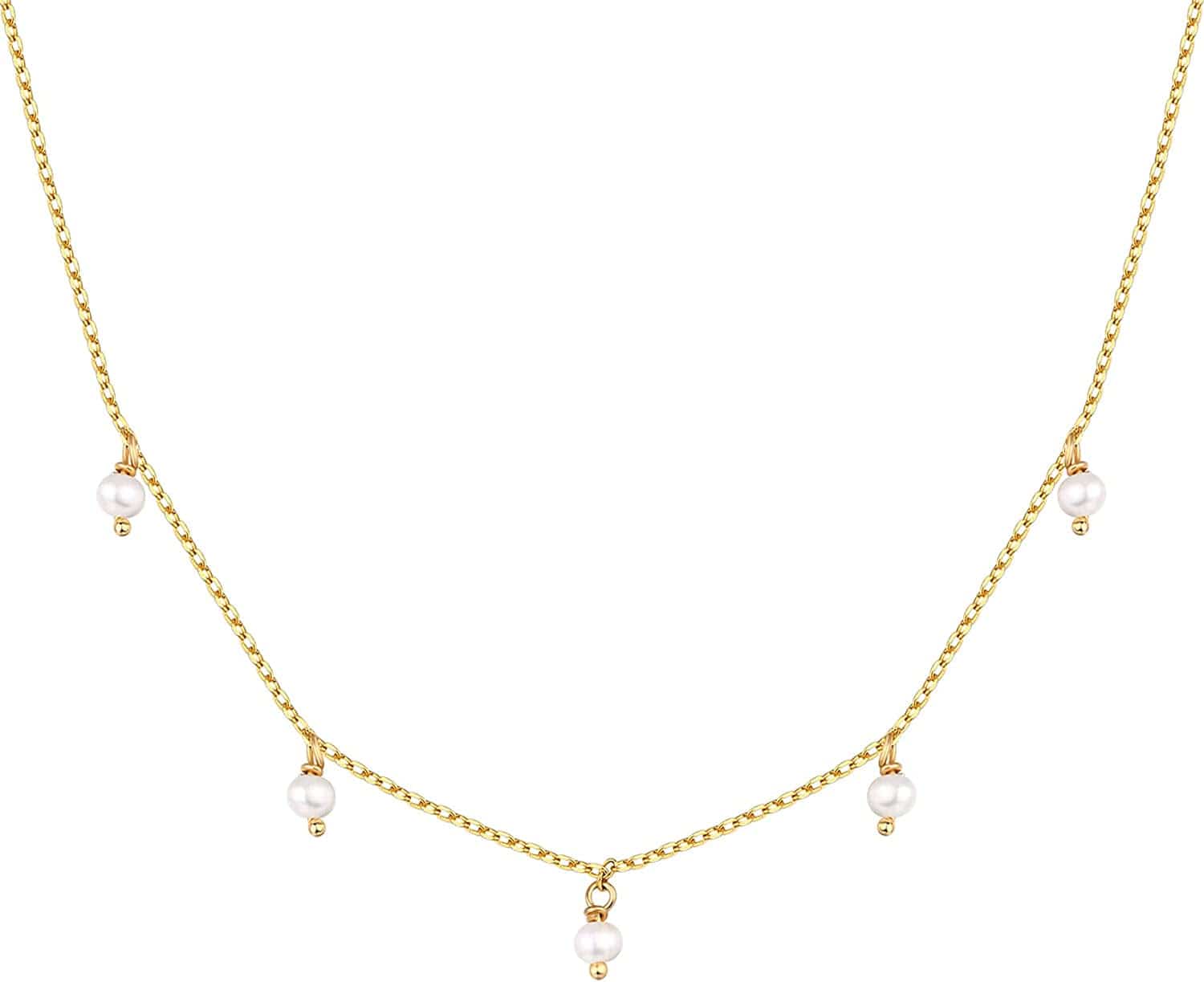 14K White Gold Plated Station Necklace | Simulated Diamond BTY Necklace | Womens CZ Chain Necklace | Layering Necklaces Pearl / yellow gold plated
