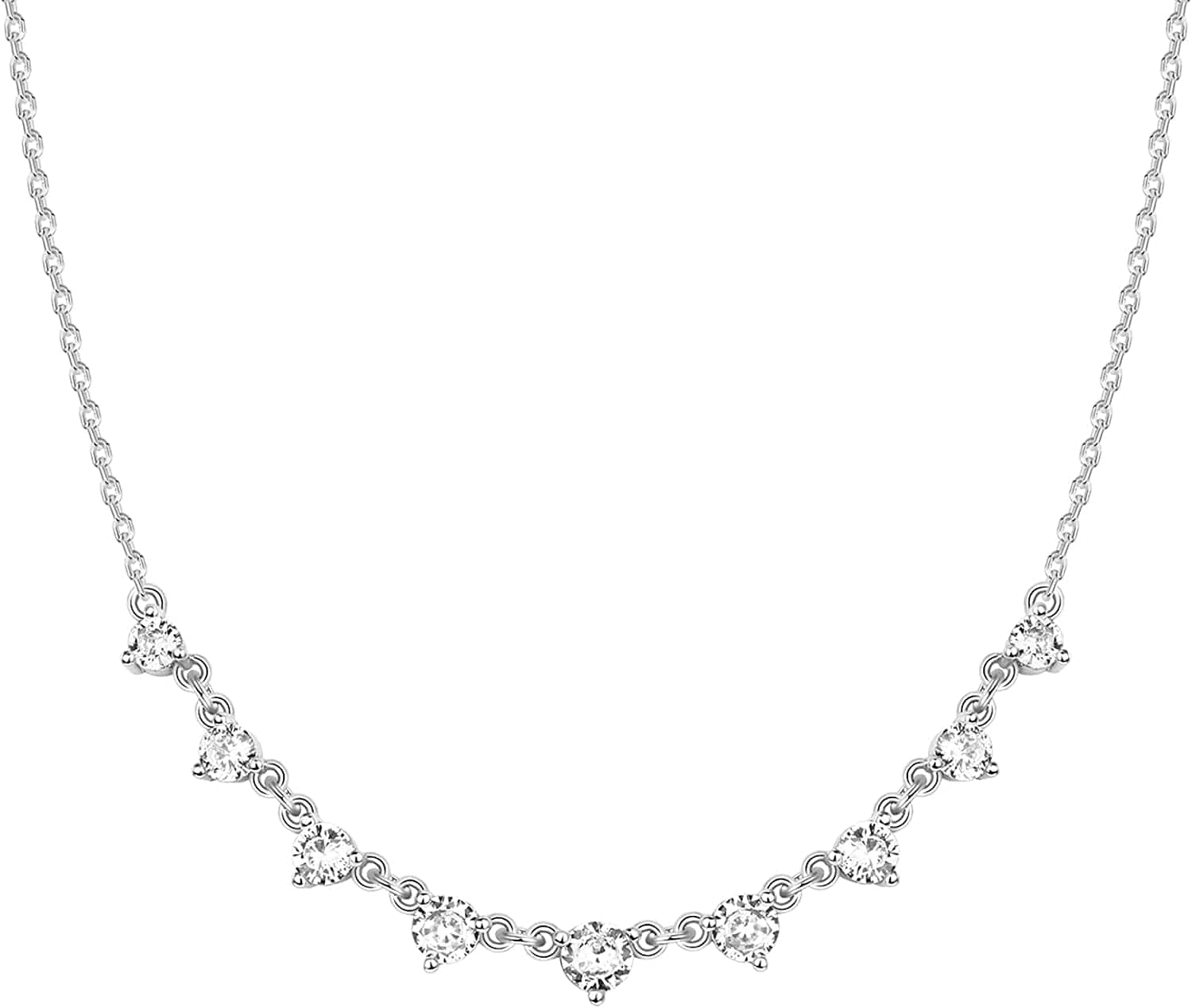 14K White Gold Plated Station Necklace | Simulated Diamond BTY Necklace | Womens CZ Chain Necklace | Layering Necklaces Princess / white gold plated