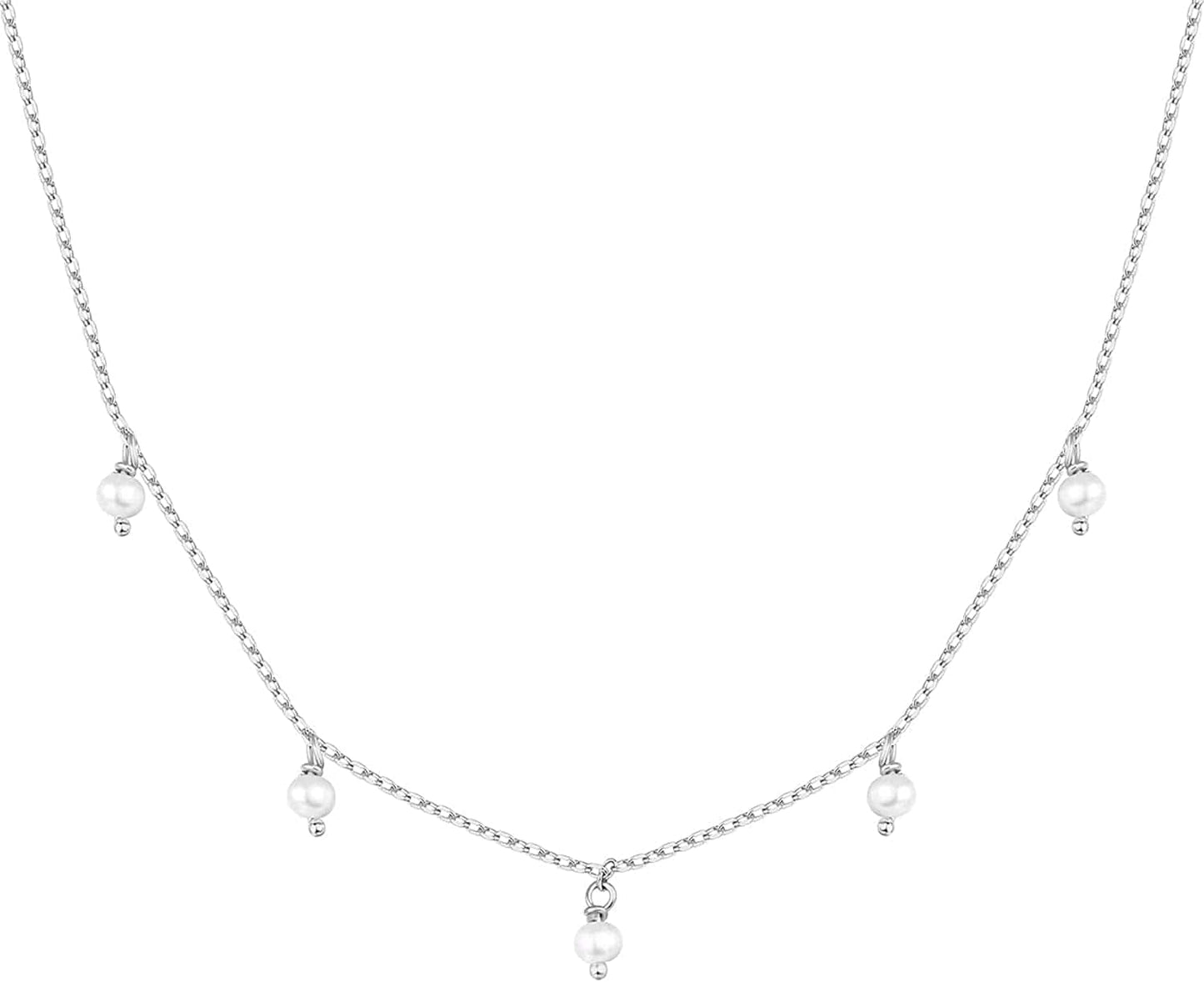 14K White Gold Plated Station Necklace | Simulated Diamond BTY Necklace | Womens CZ Chain Necklace | Layering Necklaces Pearl / white gold plated