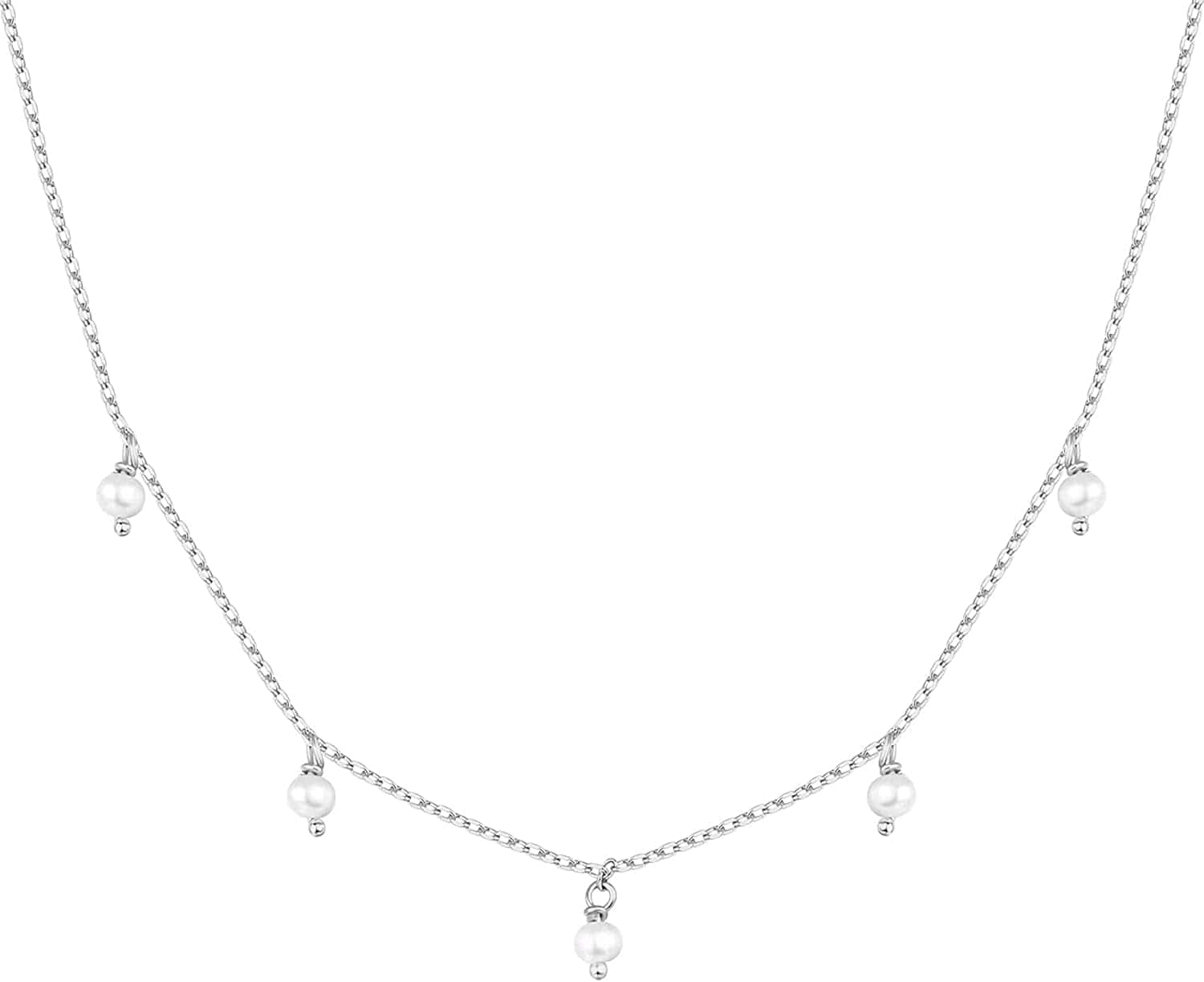 14K White Gold Plated Station Necklace | Simulated Diamond BTY Necklace | Womens CZ Chain Necklace | Layering Necklaces Pearl / white gold plated