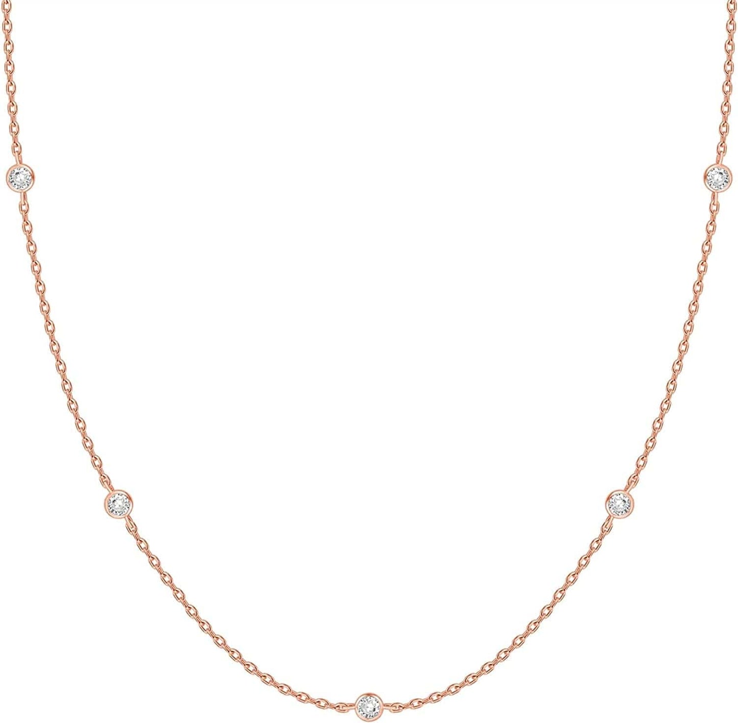 14K White Gold Plated Station Necklace | Simulated Diamond BTY Necklace | Womens CZ Chain Necklace | Layering Necklaces BTY / rose gold plated
