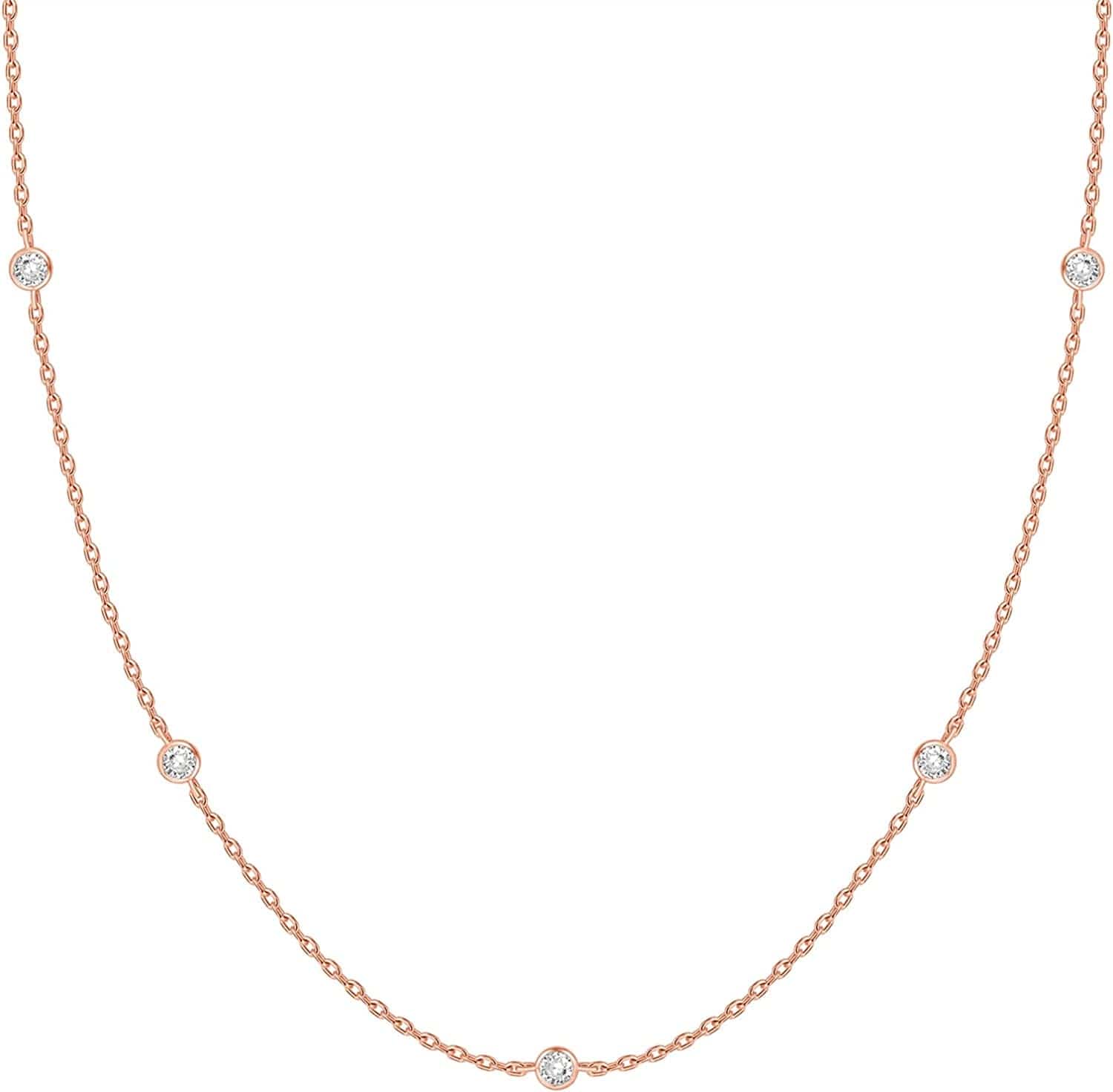 14K White Gold Plated Station Necklace | Simulated Diamond BTY Necklace | Womens CZ Chain Necklace | Layering Necklaces BTY / rose gold plated