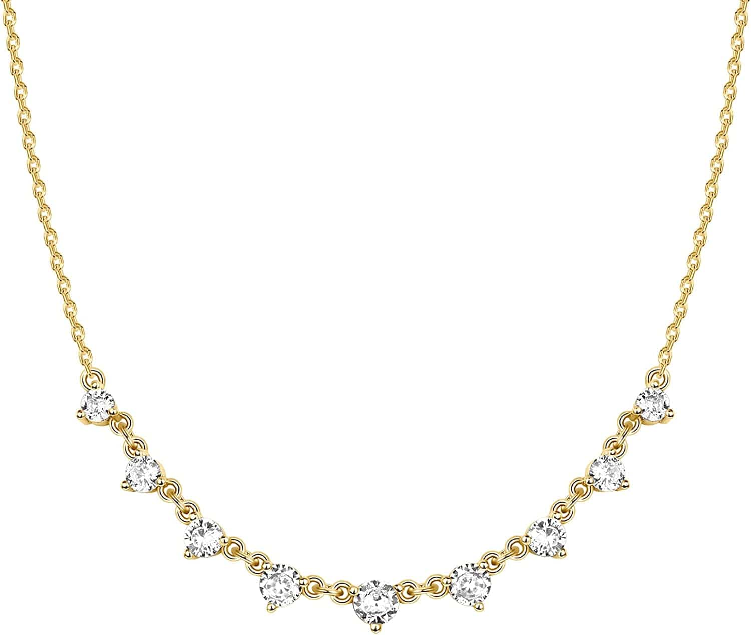 14K White Gold Plated Station Necklace | Simulated Diamond BTY Necklace | Womens CZ Chain Necklace | Layering Necklaces Princess / yellow gold plated