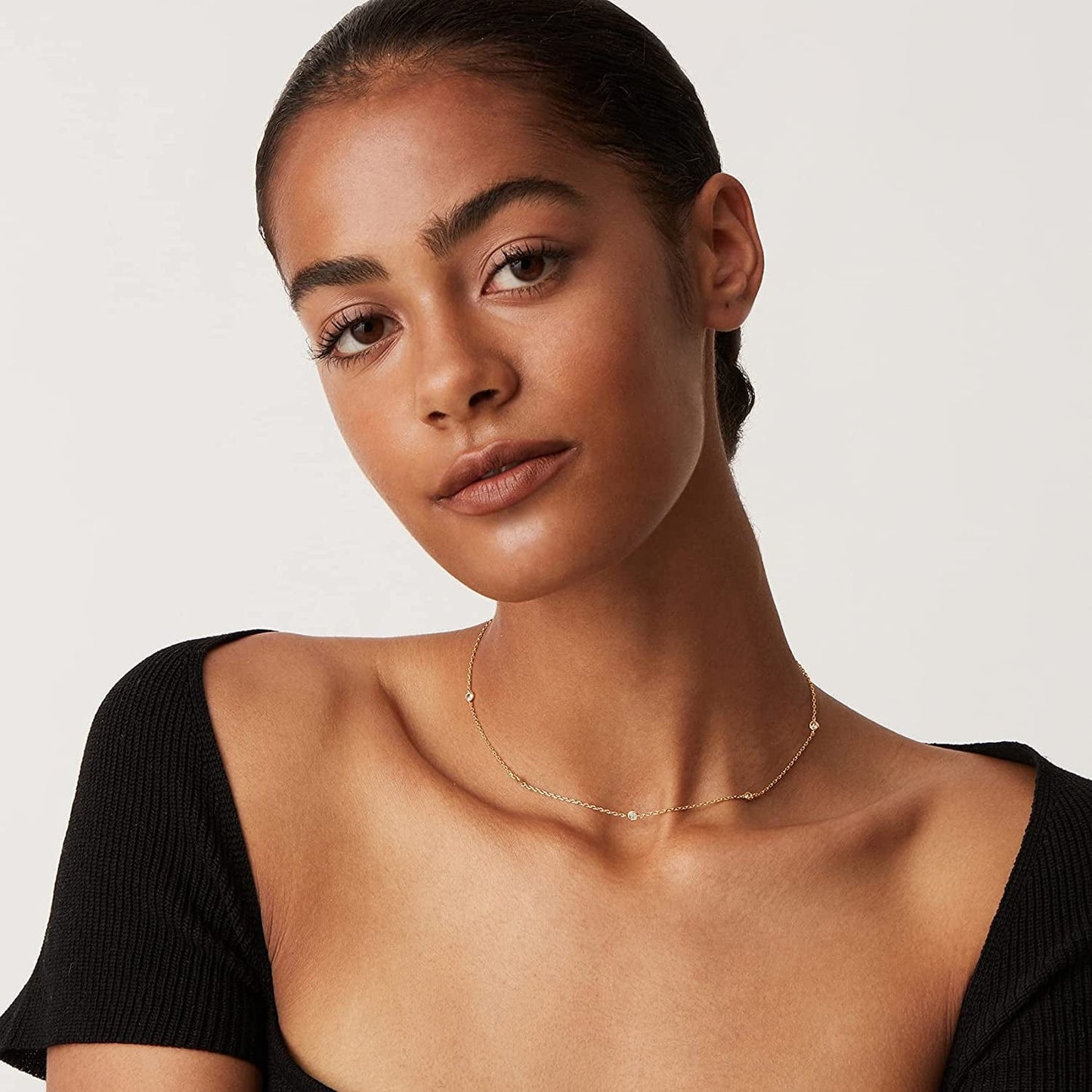 14K White Gold Plated Station Necklace | Simulated Diamond BTY Necklace | Womens CZ Chain Necklace | Layering Necklaces