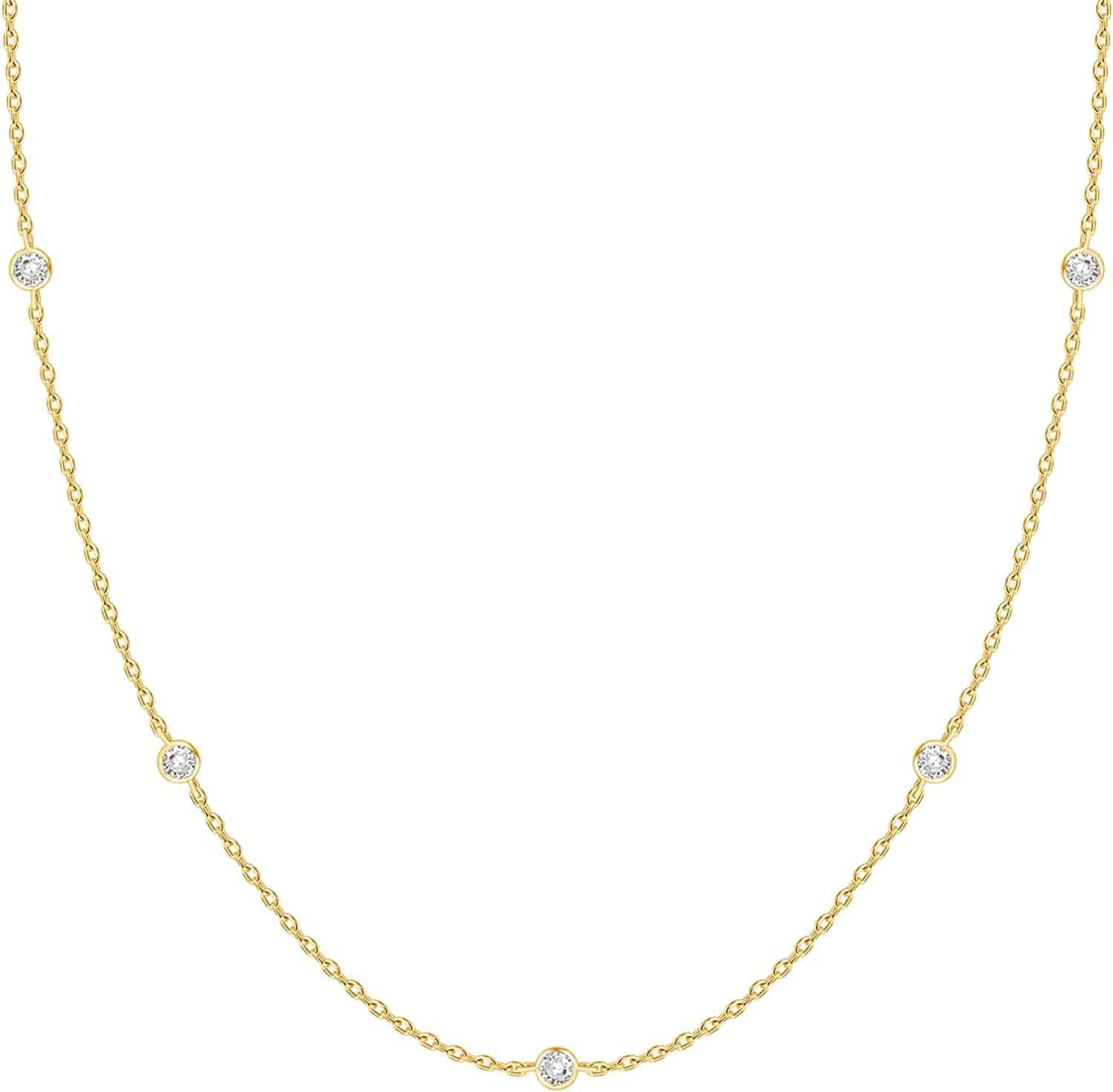 14K White Gold Plated Station Necklace | Simulated Diamond BTY Necklace | Womens CZ Chain Necklace | Layering Necklaces BTY / yellow gold plated