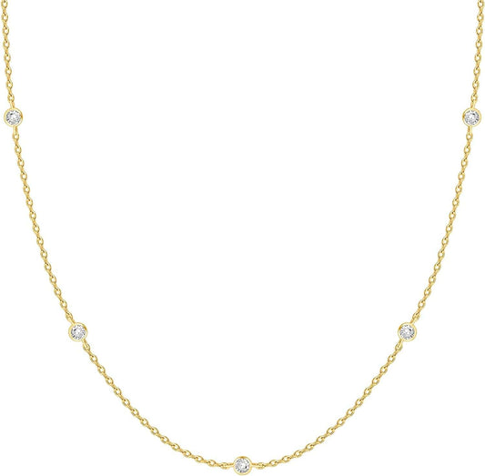 14K White Gold Plated Station Necklace | Simulated Diamond BTY Necklace | Womens CZ Chain Necklace | Layering Necklaces BTY / yellow gold plated