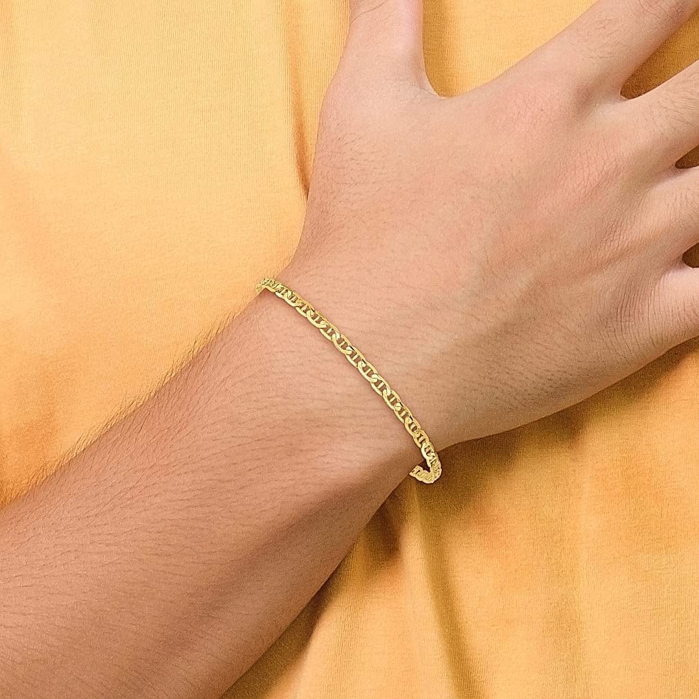 14K Yellow Gold 9 Inch 3Mm Concave Link Anchor Lobster Clasp Chain Anklet Ankle Beach Bracelet Fine Jewelry for Women Gifts for Her Apparel & Accessories > Jewelry > Anklets IceCarats
