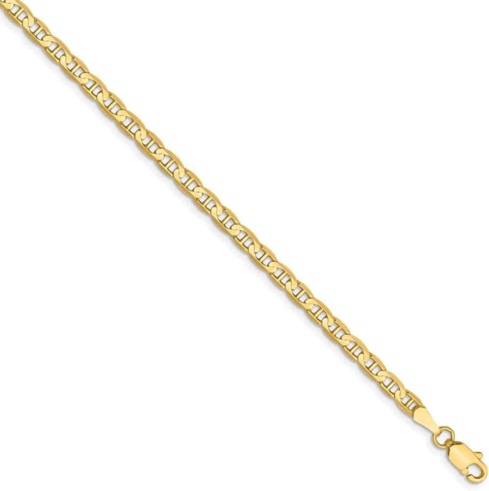 14K Yellow Gold 9 Inch 3Mm Concave Link Anchor Lobster Clasp Chain Anklet Ankle Beach Bracelet Fine Jewelry for Women Gifts for Her Apparel & Accessories > Jewelry > Anklets IceCarats