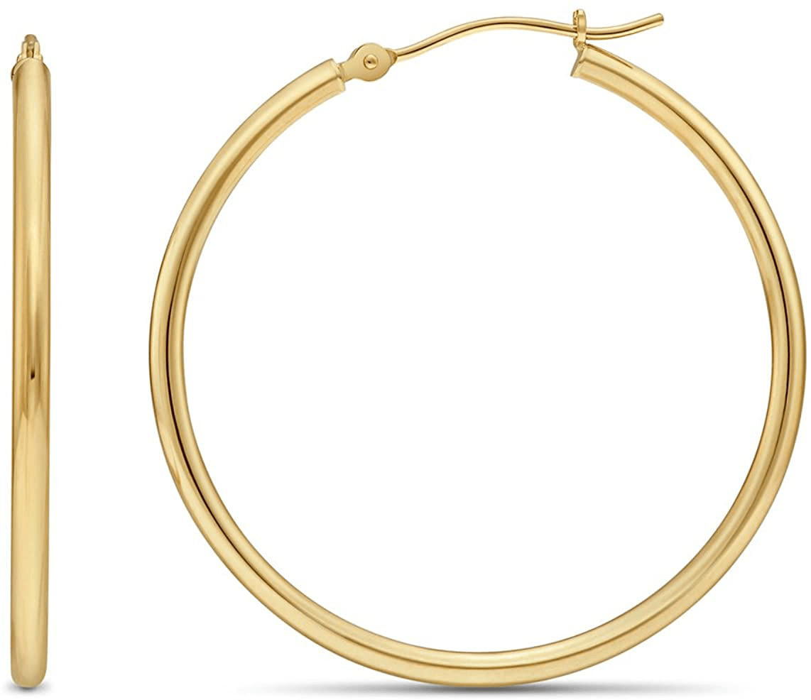 14k Yellow Gold Classic Shiny Polished Round Hoop Earrings, 2mm tube Arts & Entertainment > Party & Celebration > Gift Giving TILO JEWELRY 35mm (1.4 inch)