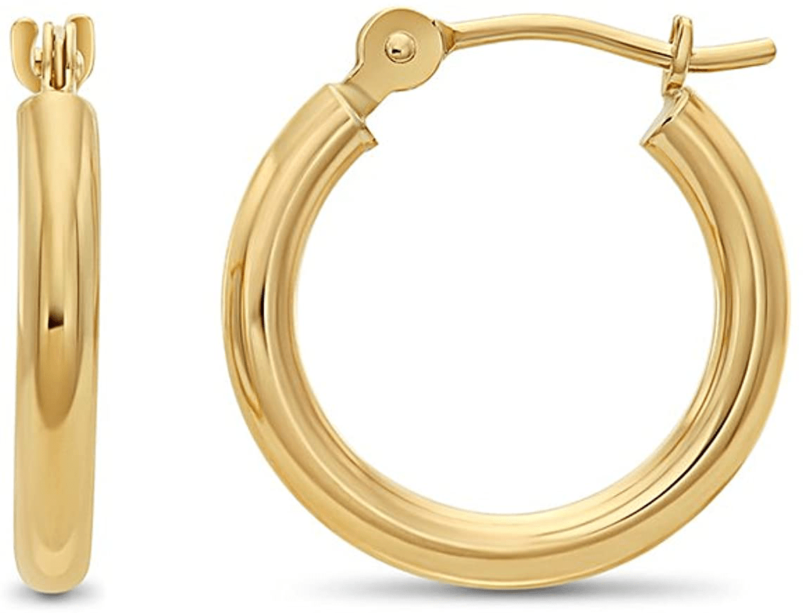 14k Yellow Gold Classic Shiny Polished Round Hoop Earrings, 2mm tube Arts & Entertainment > Party & Celebration > Gift Giving TILO JEWELRY 14mm (0.55 inch)