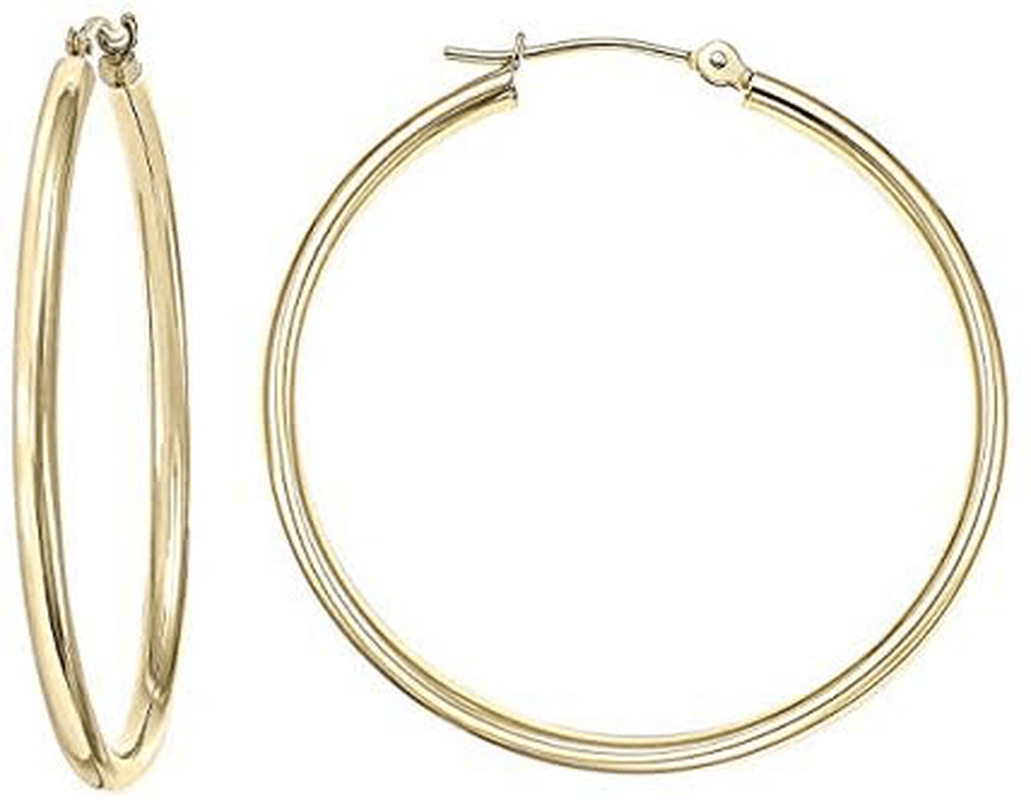 14k Yellow Gold Classic Shiny Polished Round Hoop Earrings, 2mm tube Arts & Entertainment > Party & Celebration > Gift Giving TILO JEWELRY 45mm (1.8 inch)