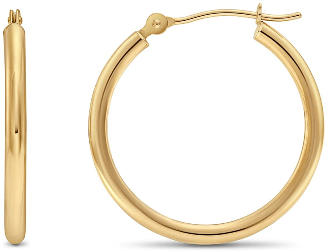 14k Yellow Gold Classic Shiny Polished Round Hoop Earrings, 2mm tube Arts & Entertainment > Party & Celebration > Gift Giving TILO JEWELRY 22mm (0.87 inch)