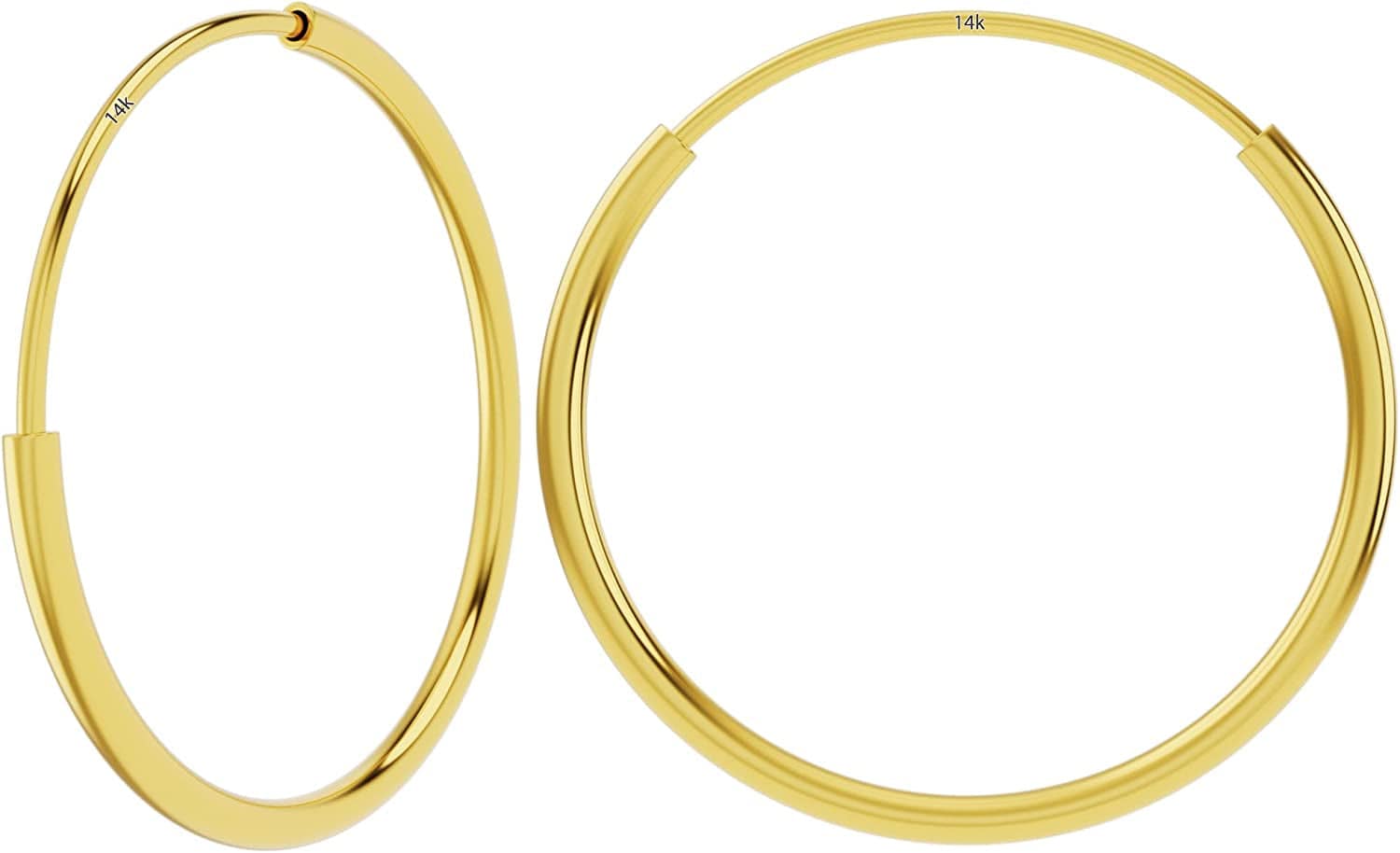 14K Yellow Gold Endless Hoop Earrings round Flexible Thin Small Little Continuous Real Pure Gold Hoops 18mm