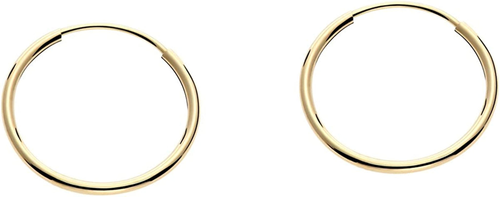 14K Yellow Gold Endless Hoop Earrings round Flexible Thin Small Little Continuous Real Pure Gold Hoops 14mm