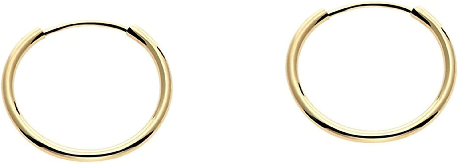 14K Yellow Gold Endless Hoop Earrings round Flexible Thin Small Little Continuous Real Pure Gold Hoops 12mm