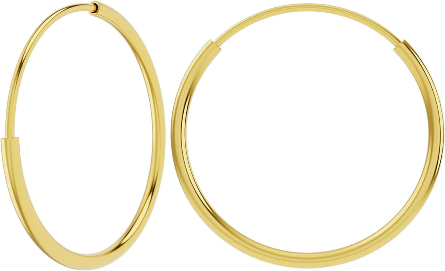 14K Yellow Gold Endless Hoop Earrings round Flexible Thin Small Little Continuous Real Pure Gold Hoops 25mm