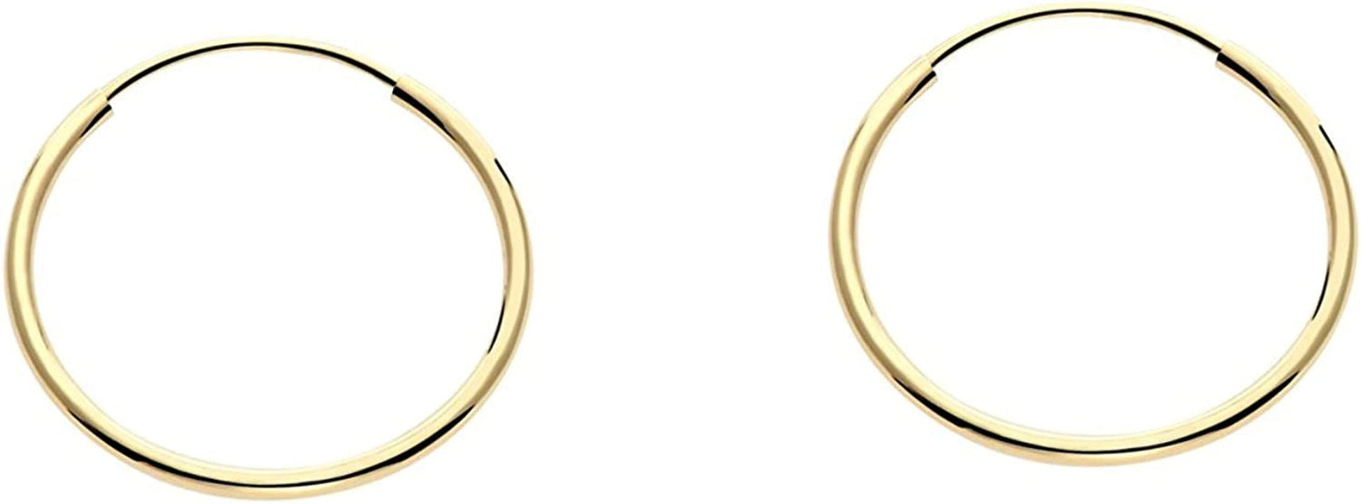 14K Yellow Gold Endless Hoop Earrings round Flexible Thin Small Little Continuous Real Pure Gold Hoops 16mm
