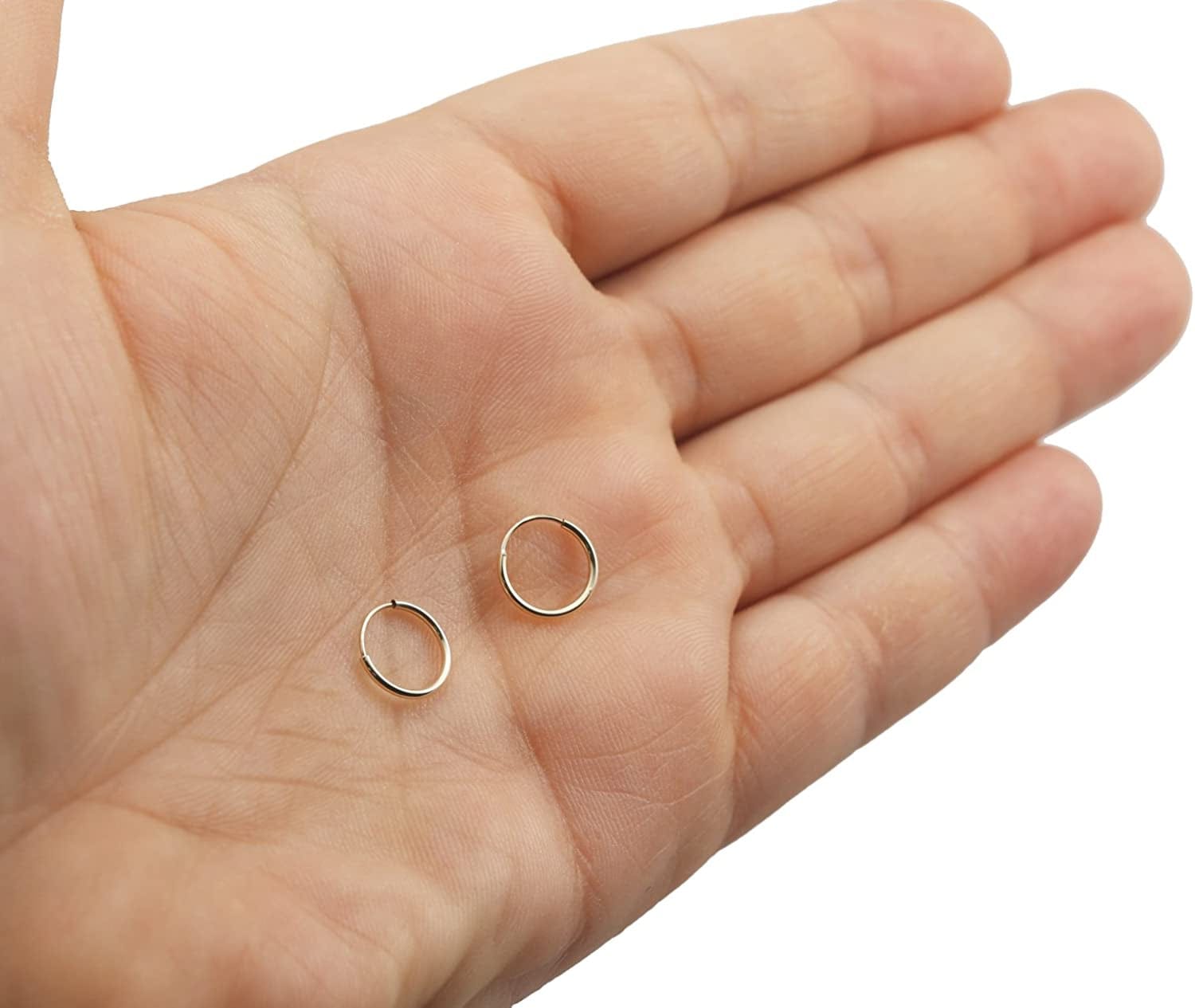 14K Yellow Gold Endless Hoop Earrings round Flexible Thin Small Little Continuous Real Pure Gold Hoops