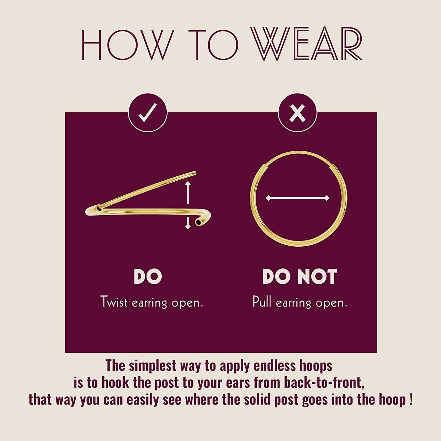 14K Yellow Gold Endless Hoop Earrings round Flexible Thin Small Little Continuous Real Pure Gold Hoops