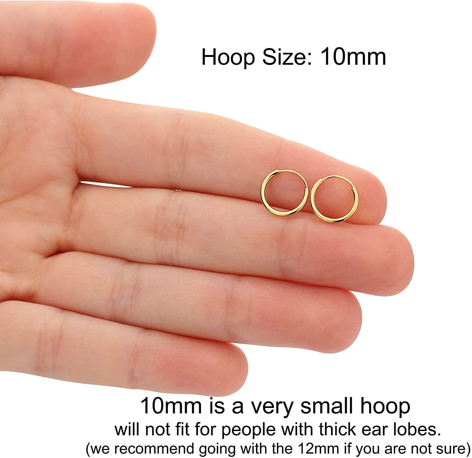 14K Yellow Gold Endless Hoop Earrings round Flexible Thin Small Little Continuous Real Pure Gold Hoops