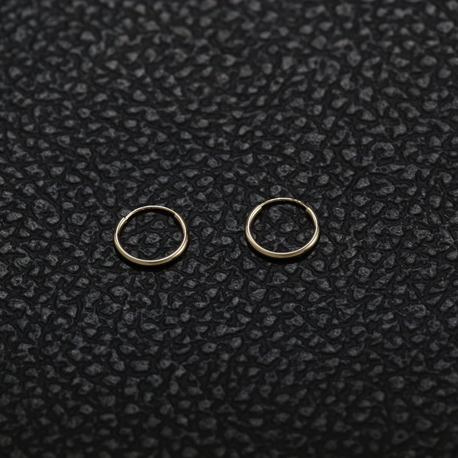 14K Yellow Gold Endless Hoop Earrings round Flexible Thin Small Little Continuous Real Pure Gold Hoops