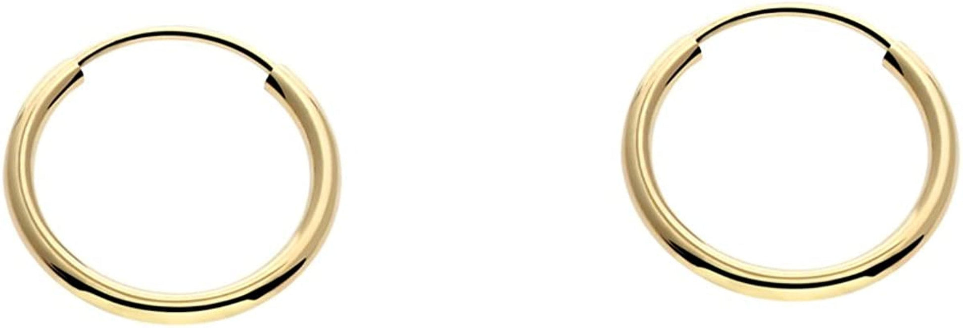 14K Yellow Gold Endless Hoop Earrings round Flexible Thin Small Little Continuous Real Pure Gold Hoops 10mm
