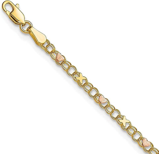 14K Yellow Gold Rose Xand Hearts 10 Inch Anklet Ankle Beach Chain Bracelet Love Fine Jewelry for Women Gifts for Her Apparel & Accessories > Jewelry > Anklets ICE CARATS