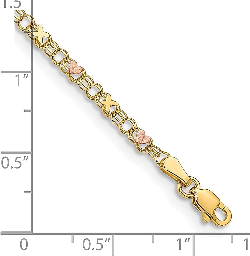 14K Yellow Gold Rose Xand Hearts 10 Inch Anklet Ankle Beach Chain Bracelet Love Fine Jewelry for Women Gifts for Her Apparel & Accessories > Jewelry > Anklets ICE CARATS