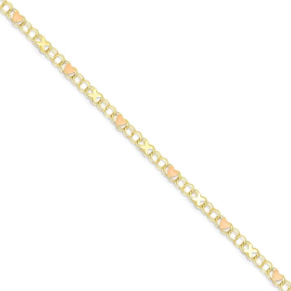 14K Yellow Gold Rose Xand Hearts 10 Inch Anklet Ankle Beach Chain Bracelet Love Fine Jewelry for Women Gifts for Her Apparel & Accessories > Jewelry > Anklets ICE CARATS