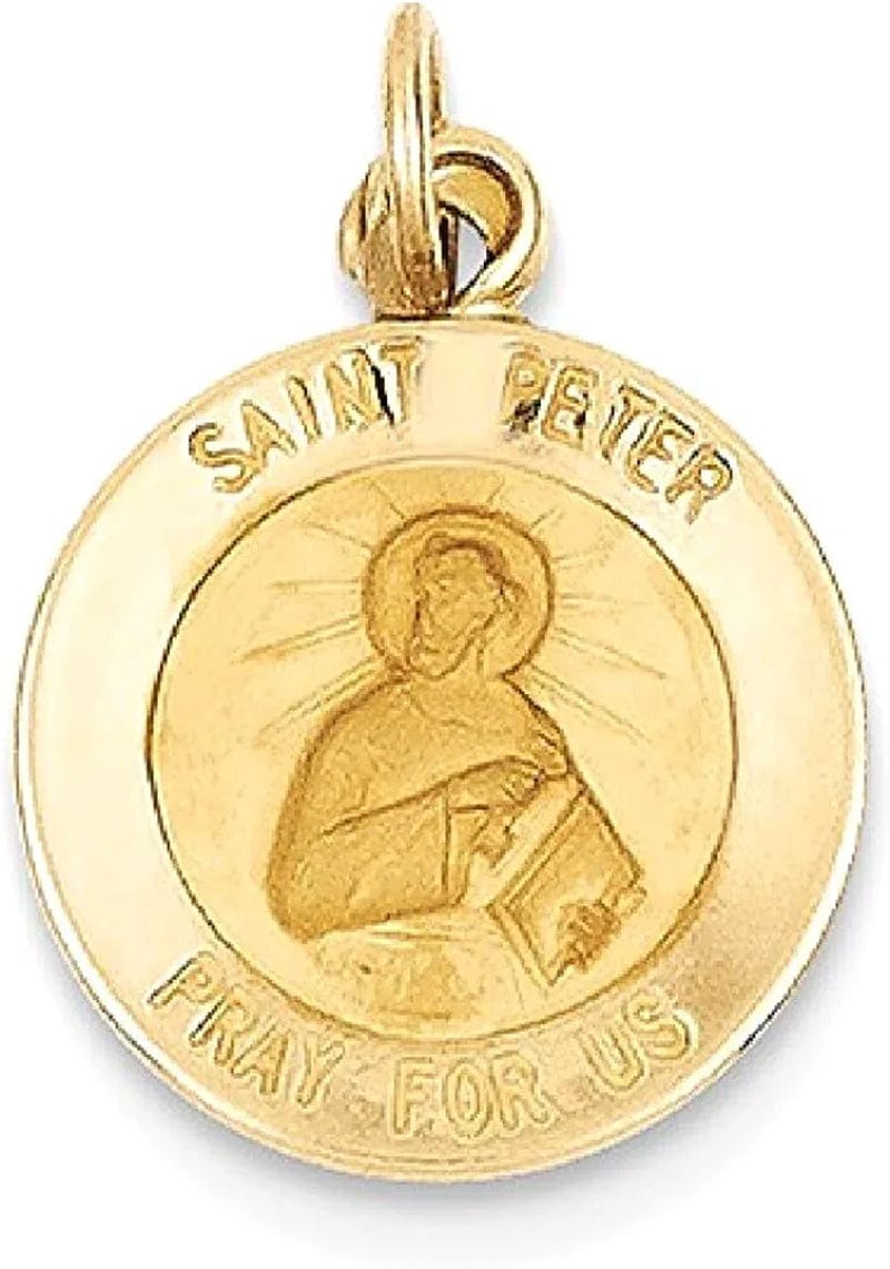 14K Yellow Gold Saint Peter Medal Charm Necklace Pendant Religious Patron St Fine Jewelry for Women Gifts for Her