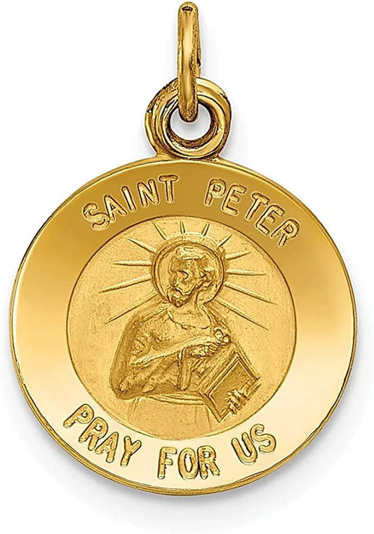14K Yellow Gold Saint Peter Medal Charm Necklace Pendant Religious Patron St Fine Jewelry for Women Gifts for Her
