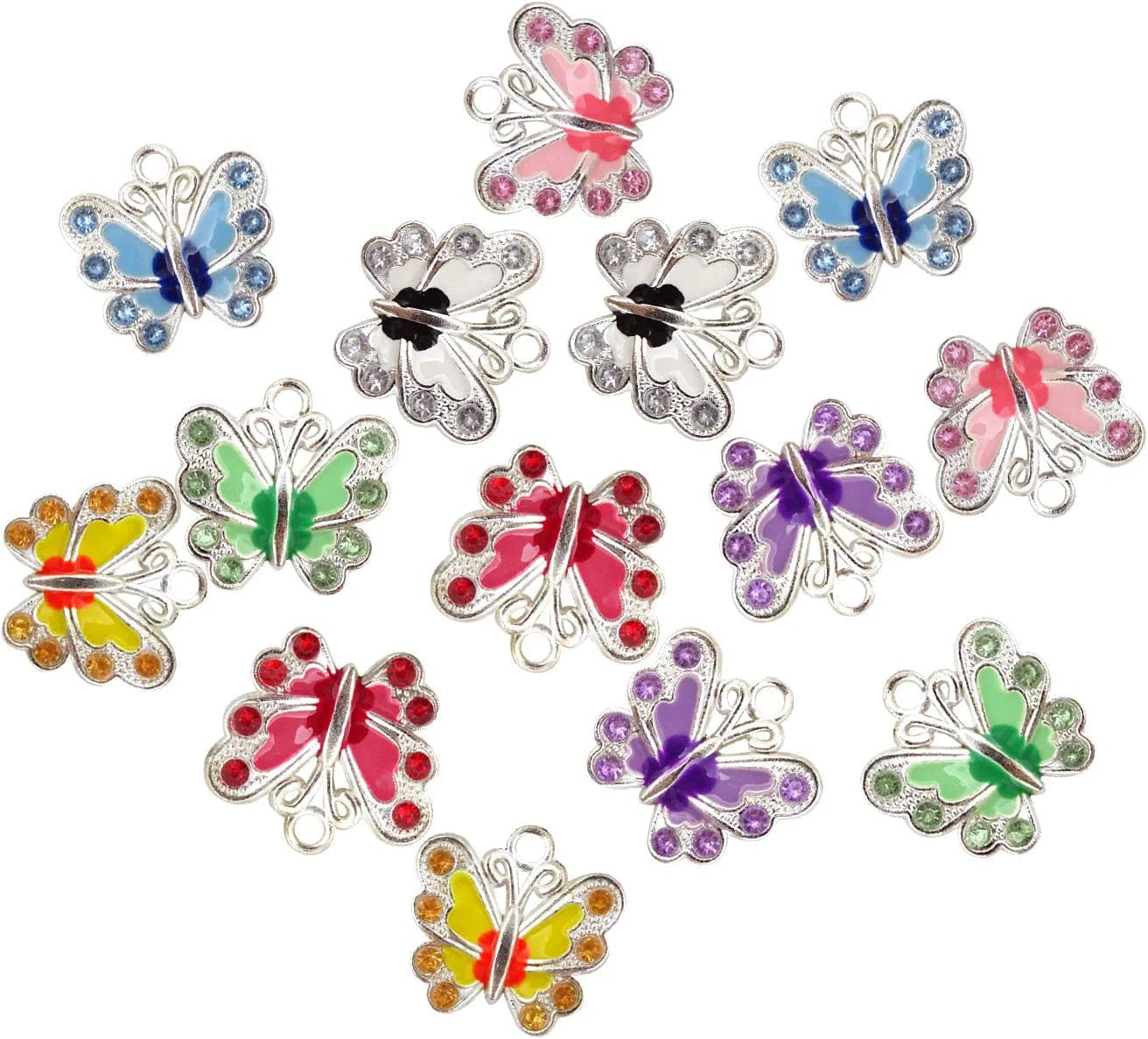 14PCS Enamel Butterfly Charm Pendants with Crystal for Jewelry Making or DIY Crafts