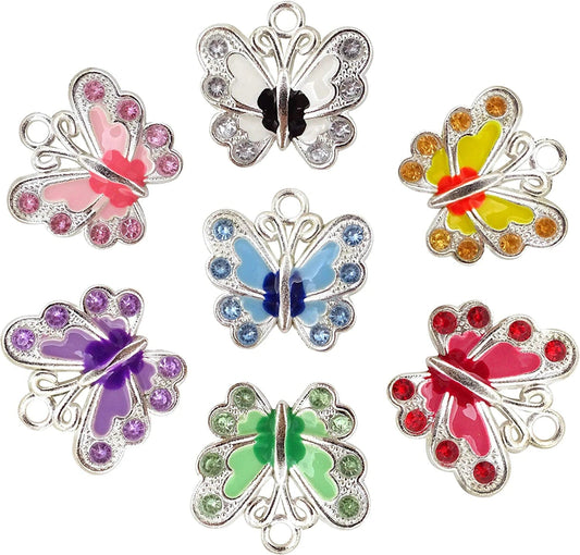 14PCS Enamel Butterfly Charm Pendants with Crystal for Jewelry Making or DIY Crafts