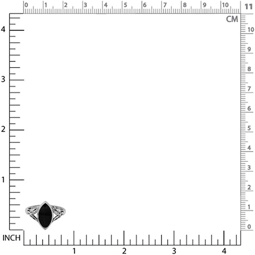 14X7Mm Natural Marquise Shape Black Onyx 925 Sterling Silver Filigree Ring