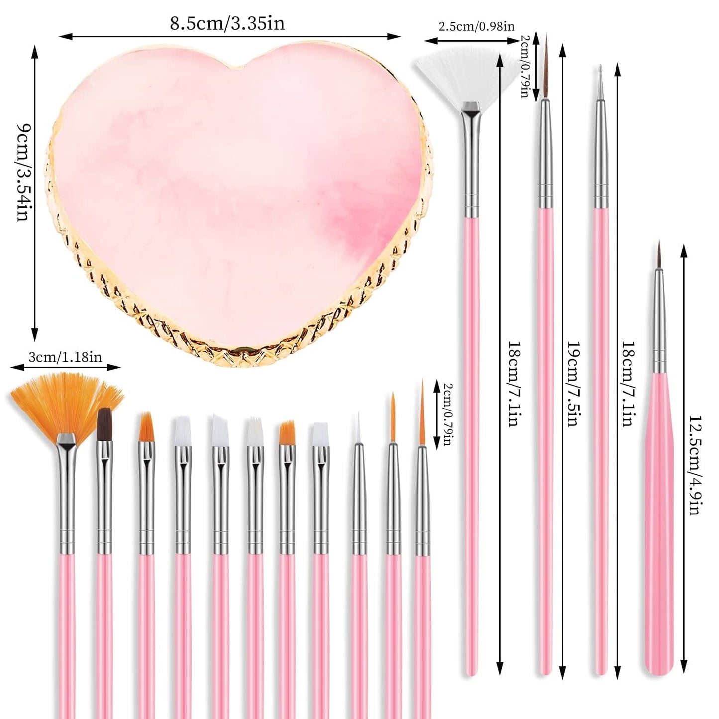 15 Pcs Nail Art Brushes with 2 Pcs Heart Resin Nail Art Palette, Nail Art Painting Tools for Nail Art Home Salon (Multicolor) Health & Beauty > Personal Care > Cosmetics > Cosmetic Tools > Nail Tools Pengxiaomei
