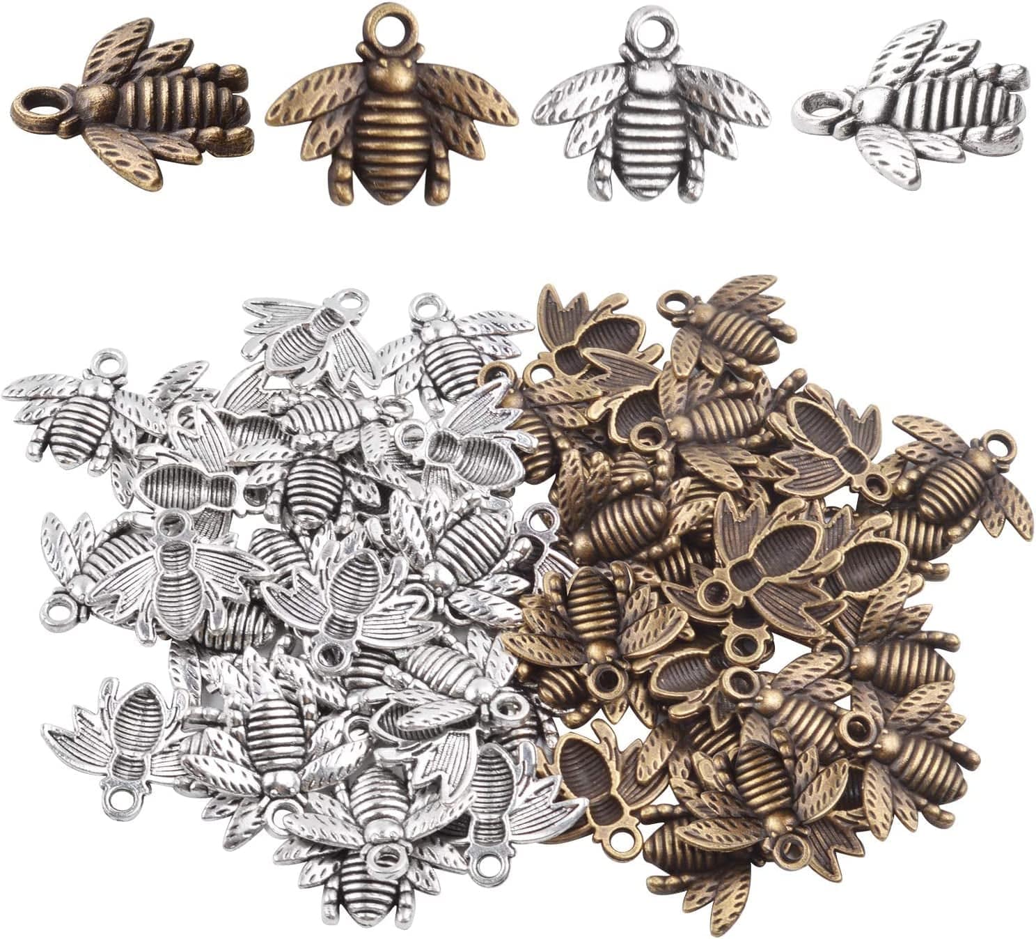 15 Pieces Bee Pendants, Honeybee Charms Fly Insect Charm Metal Jewelry Findings for Jewelry Making DIY, Antique Silver, Antique Bronze and Antique Gold Color Style1