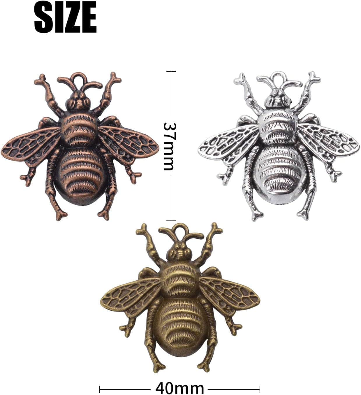 15 Pieces Bee Pendants, Honeybee Charms Fly Insect Charm Metal Jewelry Findings for Jewelry Making DIY, Antique Silver, Antique Bronze and Antique Gold Color