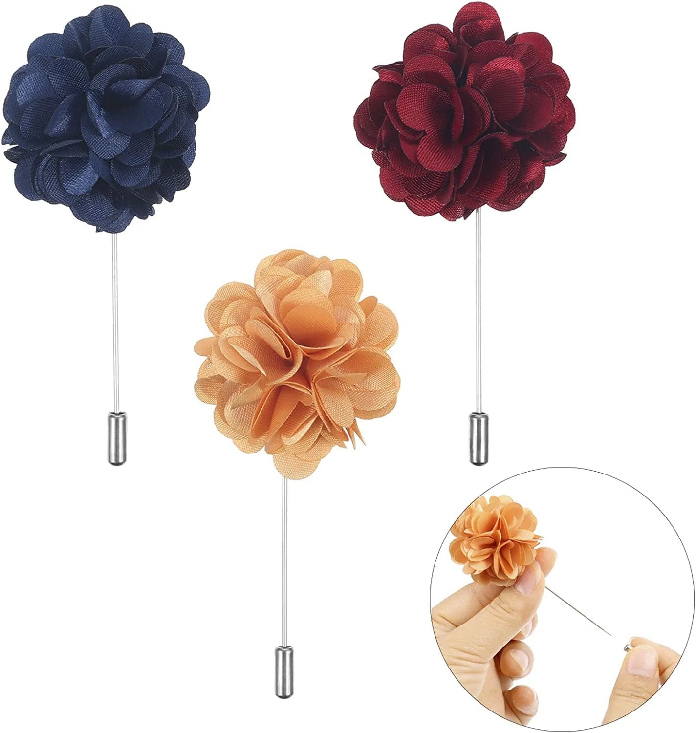 15 Pieces Men'S Lapel Pin Handmade Satin Flower Boutonniere Pin with Gift Box for Suit Wedding Groom (Multicolor A)