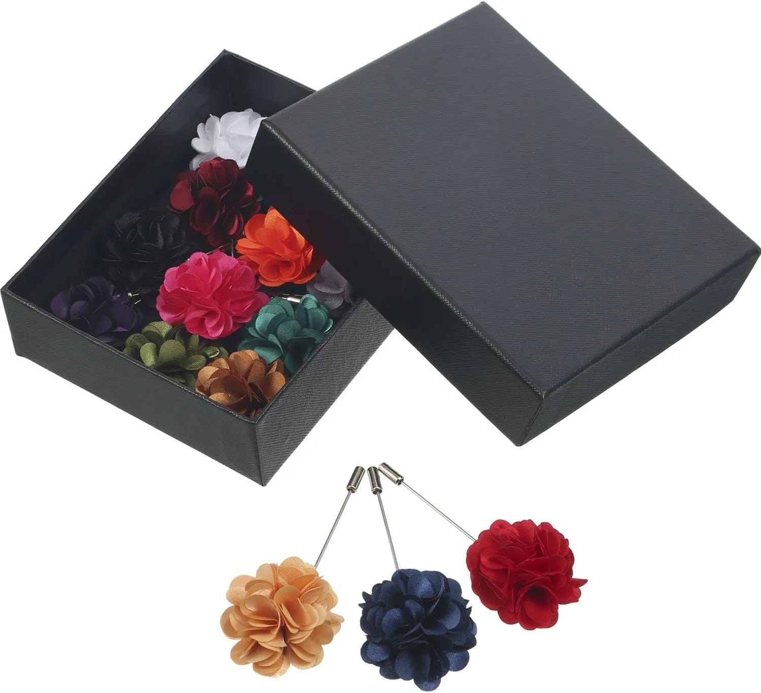 15 Pieces Men'S Lapel Pin Handmade Satin Flower Boutonniere Pin with Gift Box for Suit Wedding Groom (Multicolor A)