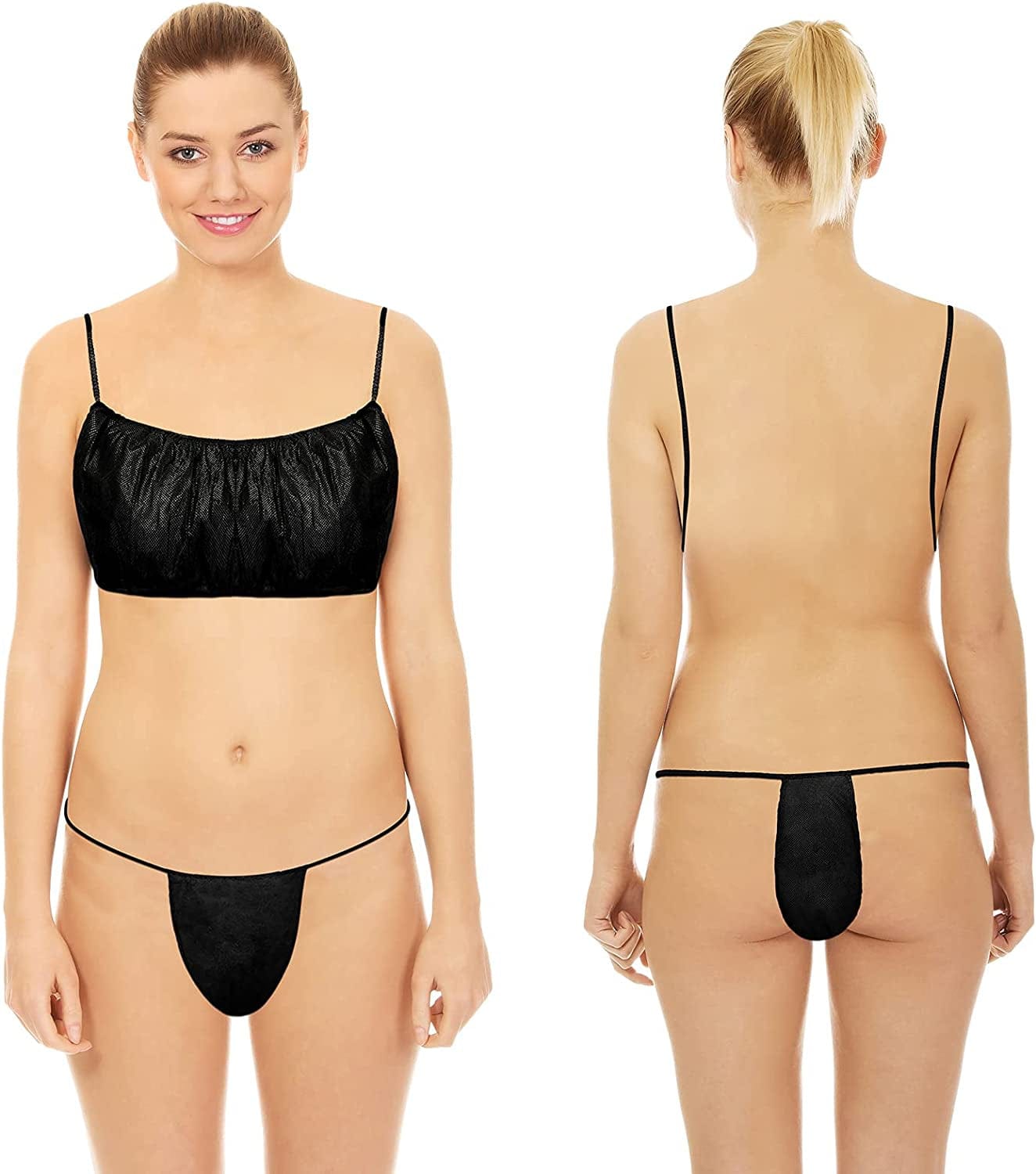 150 Pieces Disposable Bras and Panties Set Included 50 Pieces Bras 100 Pieces Thong for Women, Individually Wrapped