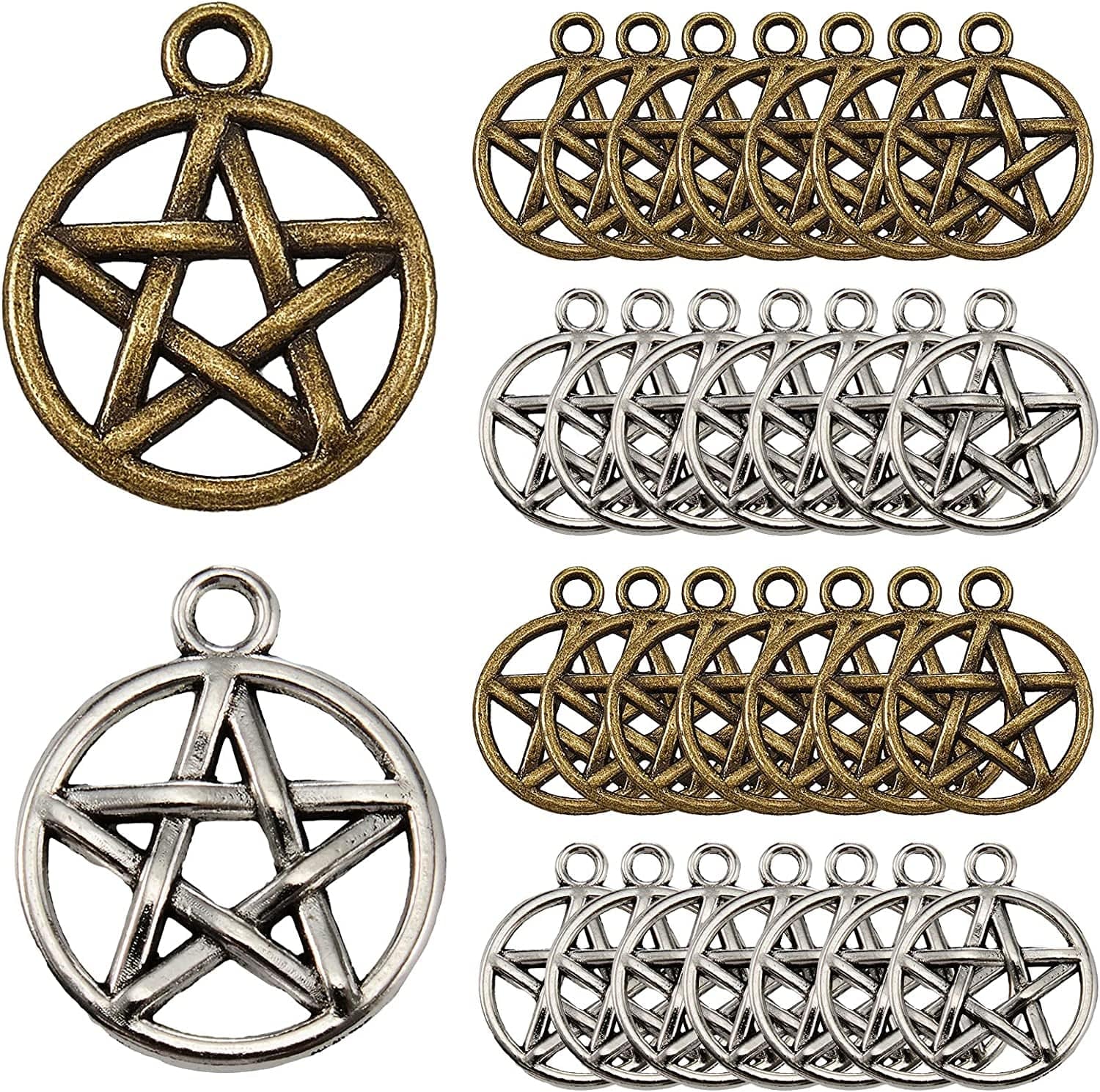 150 Pieces Pentacle Star Charms Pendant Pentacle Star Protection Lucky Pentagram Charms Jewelry Making Accessory for Necklace Bracelet Earring Keychain, Antique Silver Bronze