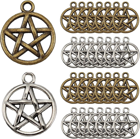 150 Pieces Pentacle Star Charms Pendant Pentacle Star Protection Lucky Pentagram Charms Jewelry Making Accessory for Necklace Bracelet Earring Keychain, Antique Silver Bronze