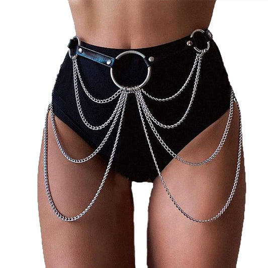 Asooll Punk Leather Waist Harness Chain Gothic Black Body Chain Belly Belt Chain Fashion Party Nightclub Body Accessories Jewelry for Women and Girls (Black1) Apparel & Accessories > Jewelry > Body Jewelry Asooll Black1