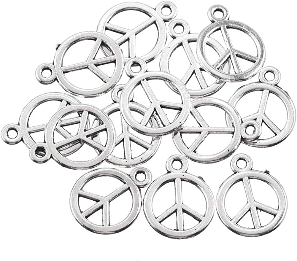 150Pcs Vintage Antique Silver Alloy Peace Symbol Charms Pendant Jewelry Findings for Jewelry Making Necklace Bracelet DIY