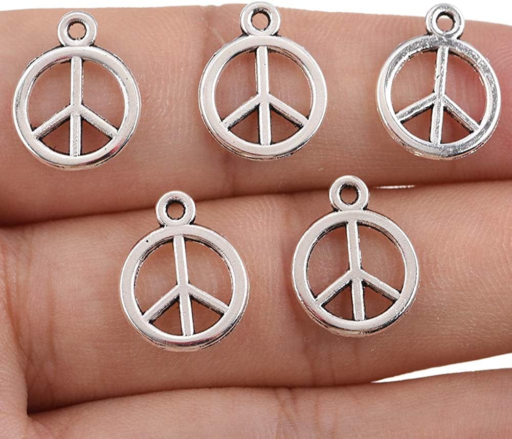 150Pcs Vintage Antique Silver Alloy Peace Symbol Charms Pendant Jewelry Findings for Jewelry Making Necklace Bracelet DIY