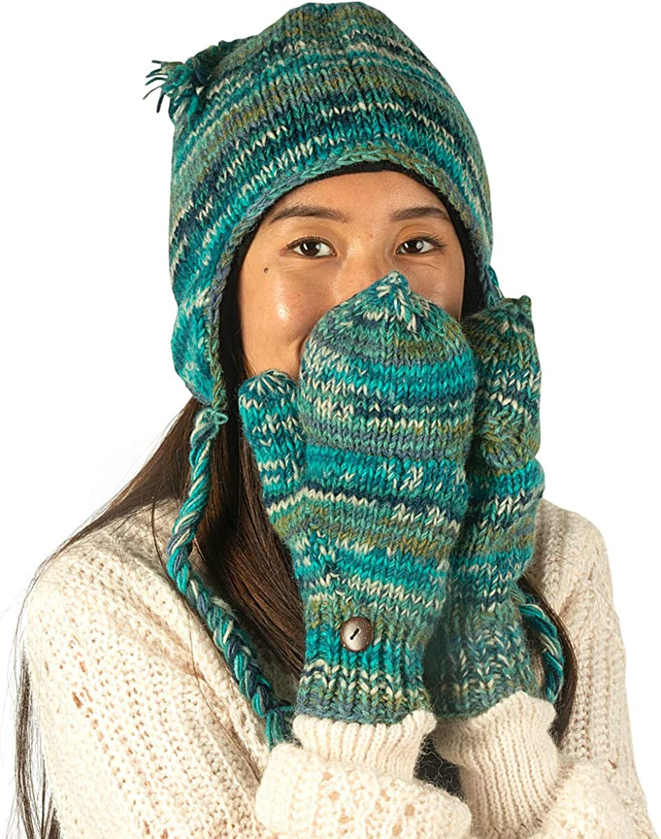 Gloves Winter Women Warm, Wool Mittens for Women, Womens Mittens Winter, Convertible Mitten, Cable Knit Womens Mittens Fleece Apparel & Accessories > Clothing Accessories > Gloves & Mittens Tribe Azure Fair Trade